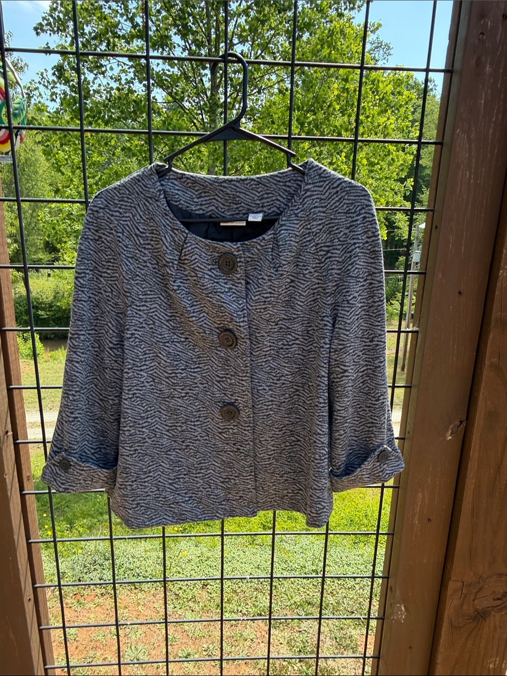 Kim Rogers Blue Gray Textured Button Front Jacket